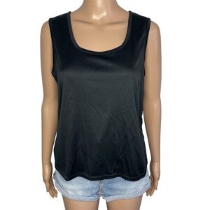 Vintage Joanna Solid Black Round Neck Sleeveless Pullover Tank Top Blouse